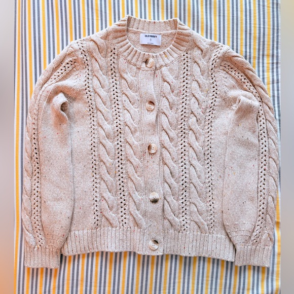 Old Navy Sweaters - NWOT Old Navy crew neck cable knit cardigan, creamy with colourful threads